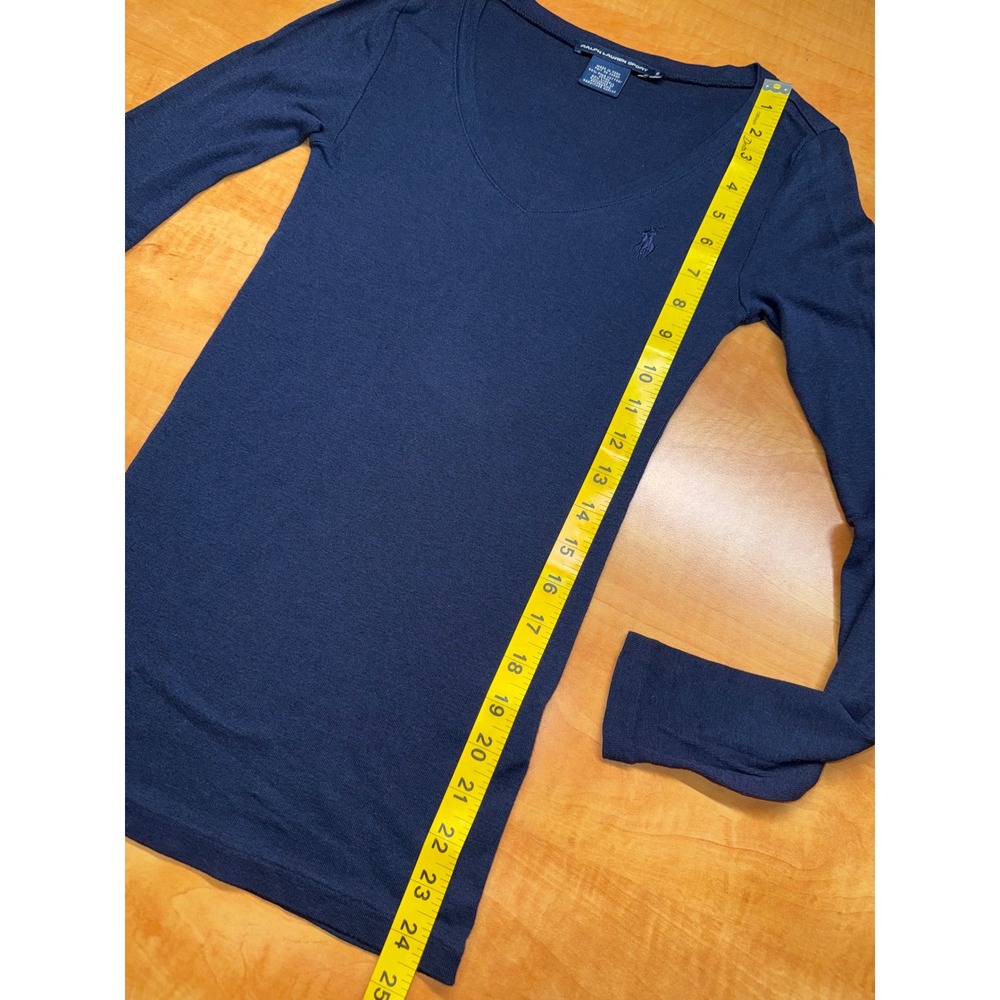 Ralph Lauren Sport Navy Blue Pima Cotton Lyocell V-Neck Long Sleeve Top Small - Picture 5 of 6